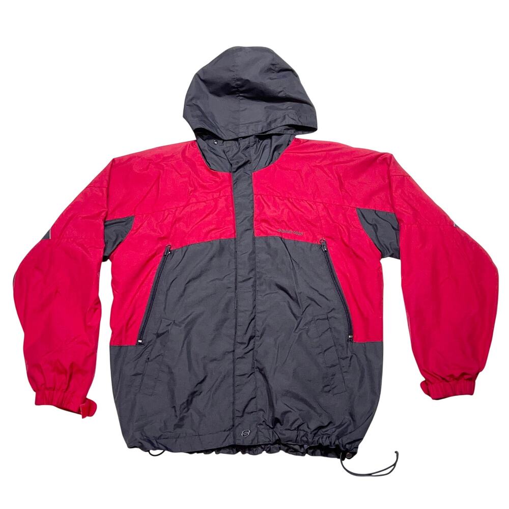 Vintage Anchor Blue Jacket Boys Large Nylon Black Red Windbreaker Hoodie Zip